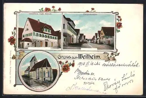 AK Weilheim / Tübingen, Gasthaus zum Hirsch, Kirche, Hauptstrasse