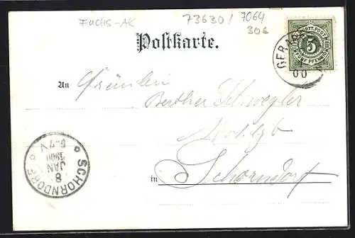 Lithographie Geradstetten, Gasthof Krone-Post v. C. A. Palmer, Partie an der Rems