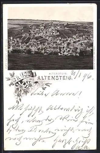 Lithographie Altensteig, Panoramablick auf das Dorf