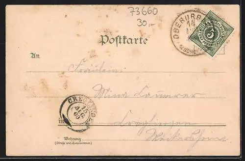 Lithographie Oberurbach / Remstal, Gasthaus zum Hirsch, Rettungs-Anstalt, Schule