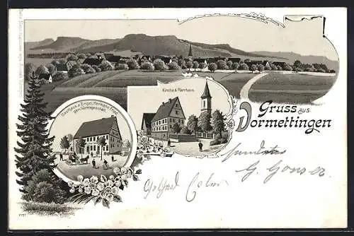 Lithographie Dormettingen, Gasthaus z. Engel, Hermann Fried, gem. Warengeschäft