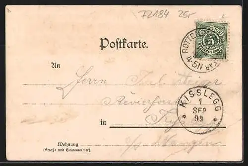 Lithographie Eutingen / Württ., Gesamtansicht Hochdorf, Rath- und Schulhaus, Ruine Staufenberg