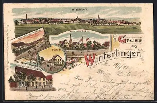 Lithographie Winterlingen, Postamt, Mech. Strickwaren-Fabrik