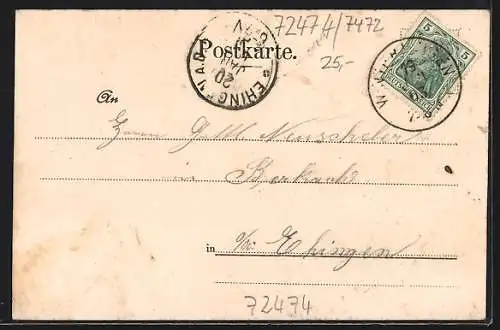 Lithographie Winterlingen, Postamt, Mech. Strickwaren-Fabrik