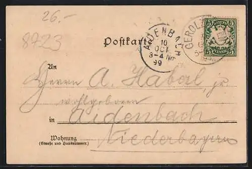 Lithographie Gerolzhofen, Bahnhof, Marktplatz, Totalansicht