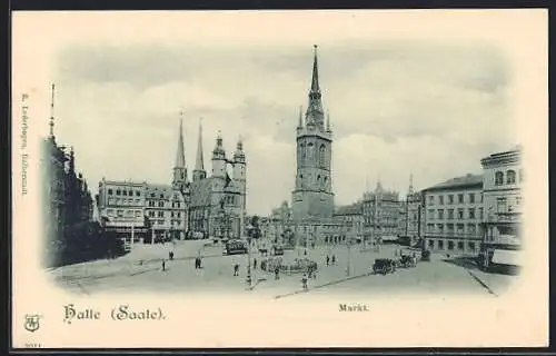 AK Ganzsache PP19F47: Halle /Saale, Markt mit rotem Turm und Kirche St. Marien