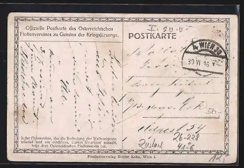 Künstler-AK Harry Heusser: Unterseeboot V torpediert Léon Gambetta