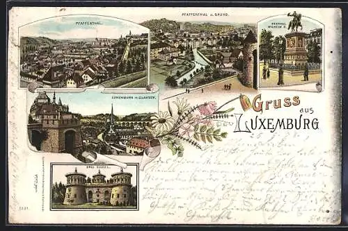 Lithographie Luxemburg, Pfaffental, Clausen, Drei Eichel