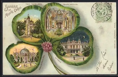 Passepartout-Lithographie Monte Carlo, Palais des Beaux-Arts, Le Casino, Vue des Jardins, Nouvelle Salle de Jeu