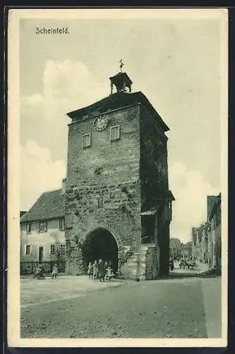 AK Scheinfeld, Turm mit Passanten
