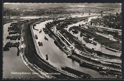 AK Duisburg-Ruhrort, Hafen vom Flugzeug aus