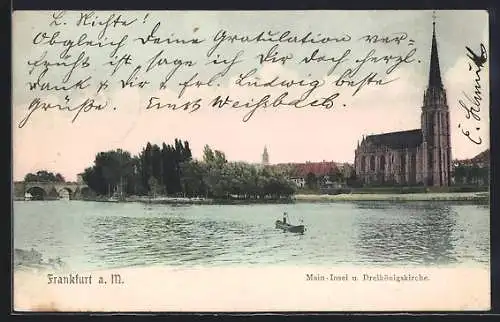 AK Frankfurt-Sachsenhausen, Main-Insel mit Dreikönigskirche