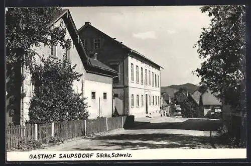 AK Saupsdorf /Sächs. Schweiz, Gasthof mit Strassenpartie