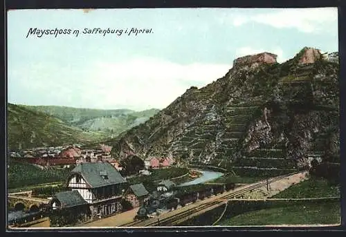 AK Mayschoss i. Ahrtal, Blick auf den Ort mit Saffenburg