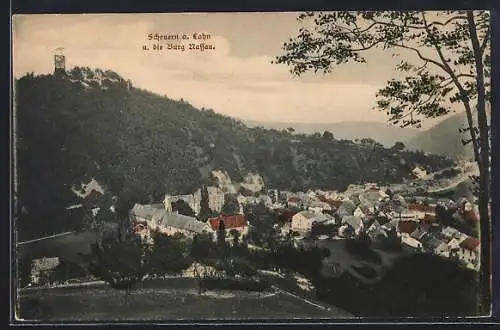 AK Scheuern a. Lahn, Blick auf den Ort und die Burg Nassau