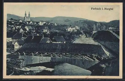 AK Forbach i. Murgtal, Ortsansicht mit Holzbrücke