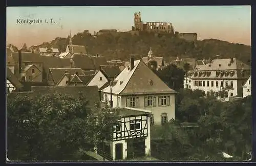 AK Königstein i. T., Ortsansicht mit der Ruine