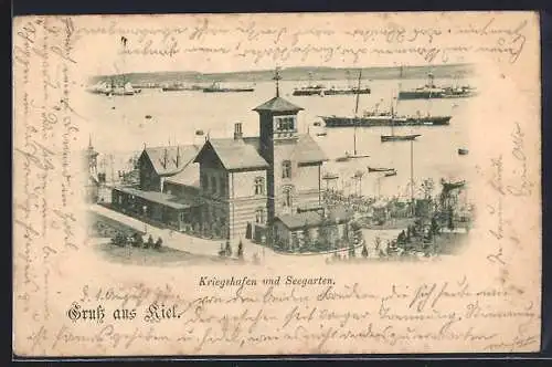 AK Kiel, Kriegshafen und Seegarten aus der Vogelschau