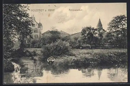 AK Neustadt a. Rbge., Amtswerder mit Uferpartie