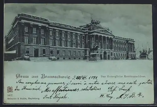 Mondschein-AK Braunschweig, Blick auf das Herzogliche Residenzschloss