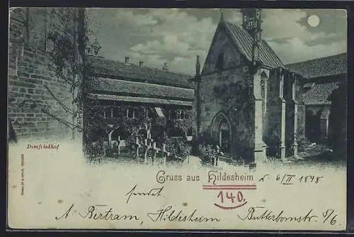 Mondschein-AK Hildesheim, Blick auf den Domfriedhof