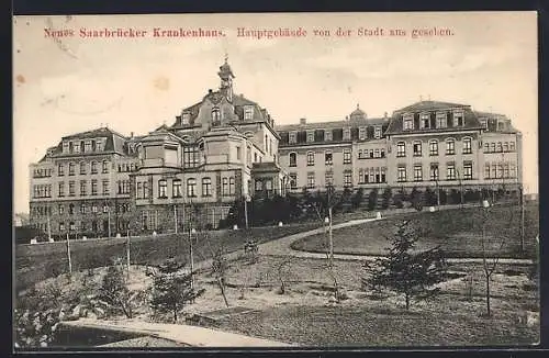 AK Saarbrücken, Neues Saarbrückener Krankenhaus, Hauptgebäude von der Stadt aus ges.