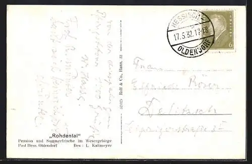 AK Hess. Oldendorf, Gasthaus Rohdental im Wesergebirge, Bes. L. Kallmeyer