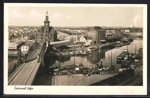 AK Dortmund, Hafen mit Brücke und Speicher