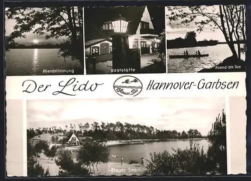 AK Hannover-Garbsen, Abendstimmung am See, Gaststätte