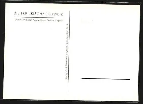 Künstler-AK Streitberg / Fränk. Schweiz, Gesamtansicht mit Blick in die fränkische Schweiz