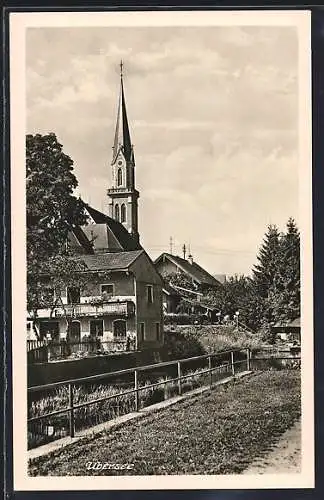 AK Übersee, Flusspartie mit Kirche