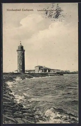 AK Cuxhaven, Leuchtturm und Seepavillon