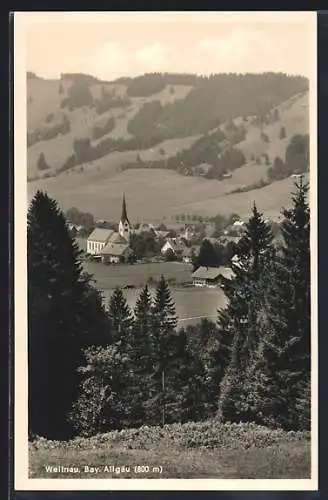 AK Weitnau /Bay. Allgäu, Teilansicht mit Kirche