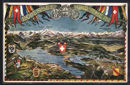 Künstler-AK Friedrichshafen, Bodensee und Rhein