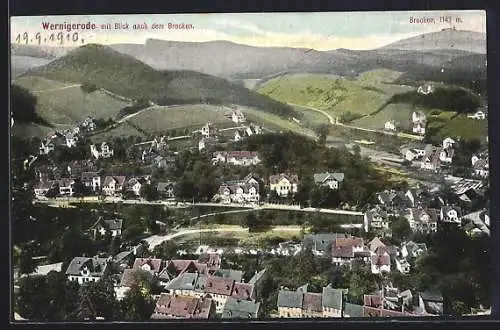 AK Wernigerode, Ortsansicht mit Blick auf den Brocken