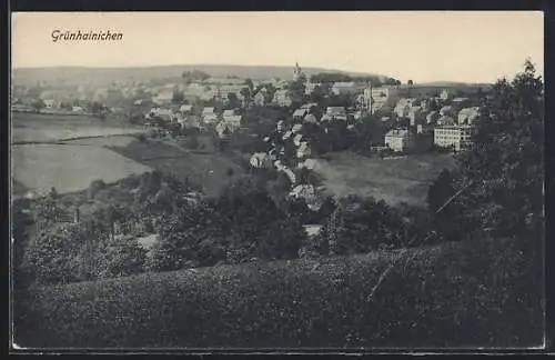 AK Grünhainichen, Ortsansicht mit Bäumen und Feldern