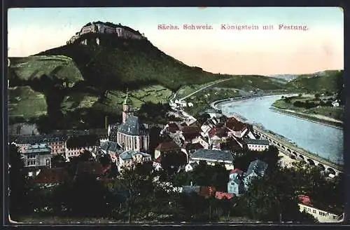 AK Königstein /Sächs. Schweiz, Ortsansicht mit Festung