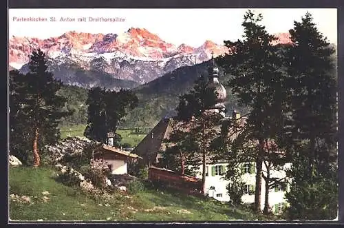 AK Partenkirchen, Ortsansicht mit Dreithornspitze