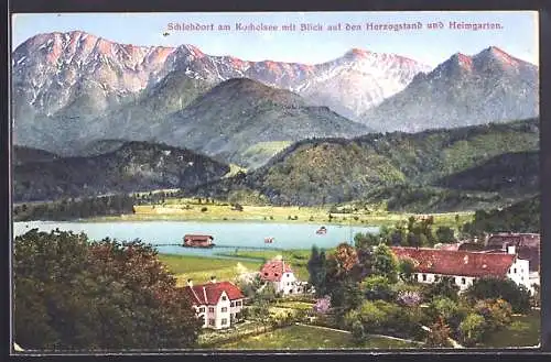 AK Schlehdorf am Kochelsee, Ortsansicht mit Blick auf den Herzogstand und Heimgarten
