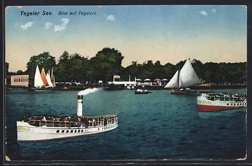 AK Berlin-Tegel, Dampfer auf dem Tegeler See, Blick auf Tegelort