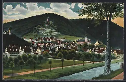 AK Bad Liebenzell, Flusspartie mit Blick auf die Stadt