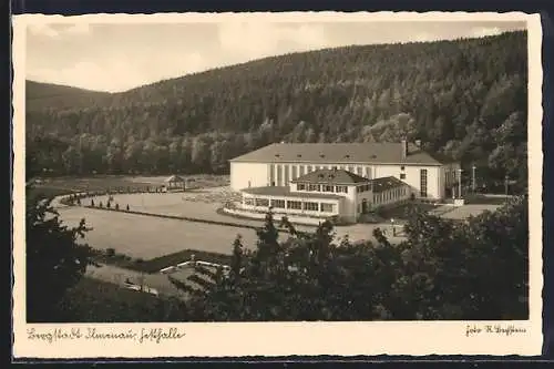 AK Ilmenau, Ortspartie am Berg mit Festhalle