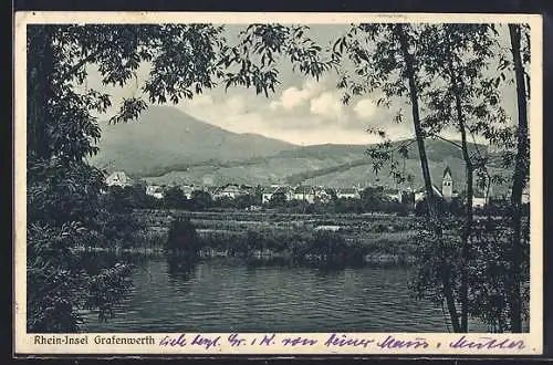 AK Grafenwerth, Blick auf die Rhein-Insel