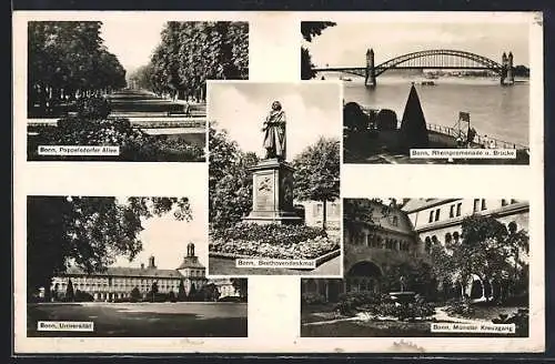 AK Bonn, Beethovendenkmal, Münster Kreuzgang, Poppelsdorfer Allee