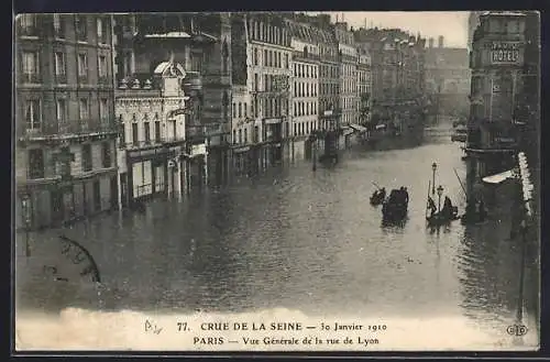 AK Paris, Crue de la Seine 1910, Vue Générale de la rue de Lyon