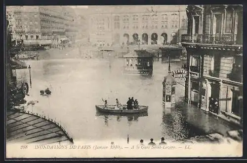 AK Paris, Inondations de 1910 à la Gare Saint-Lazare