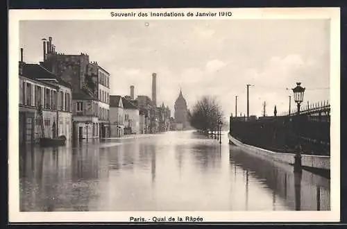 AK Paris, Souvenir des Inondations de Janvier 1910, Quai de la Rapée inondé