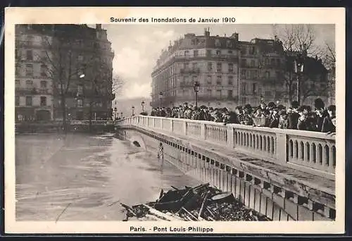 AK Paris, Pont Louis Philippe pendant les inondations de janvier 1910