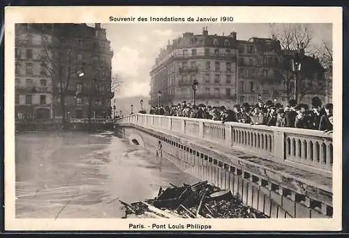 AK Paris, Souvenir des Inondations de Janvier 1910, Pont Louis Philippe