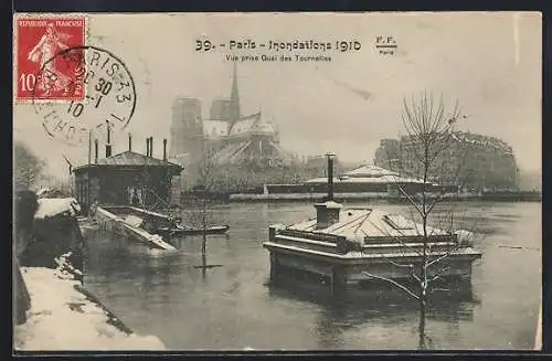AK Paris, Inondations 1910, vue prise Quai des Tournelles